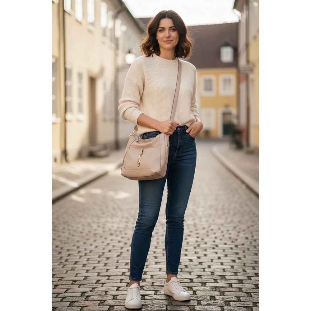 Rosetti Beige Vegan Leather Hobo Cross Body Bag Classic Chic